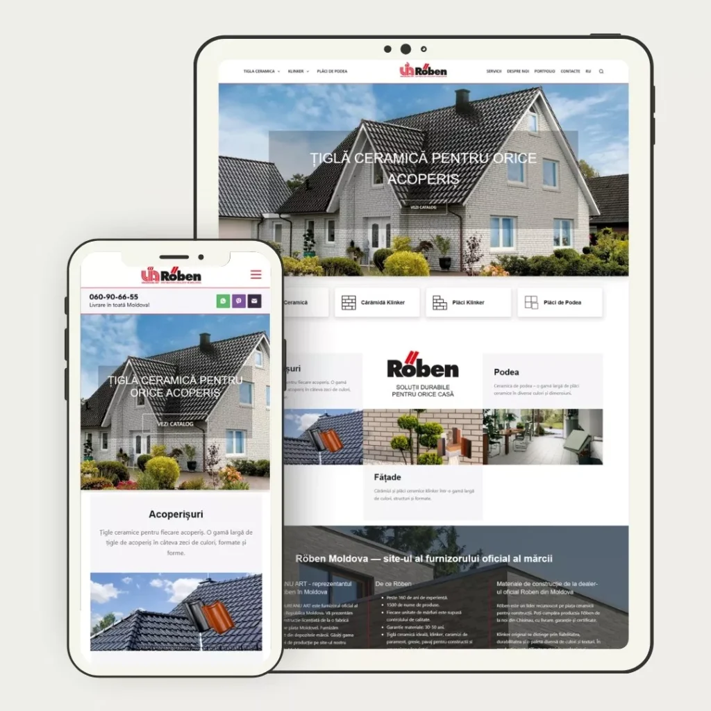 Proiect realizat- Roben.md - Site corporativ cu catalog de producție